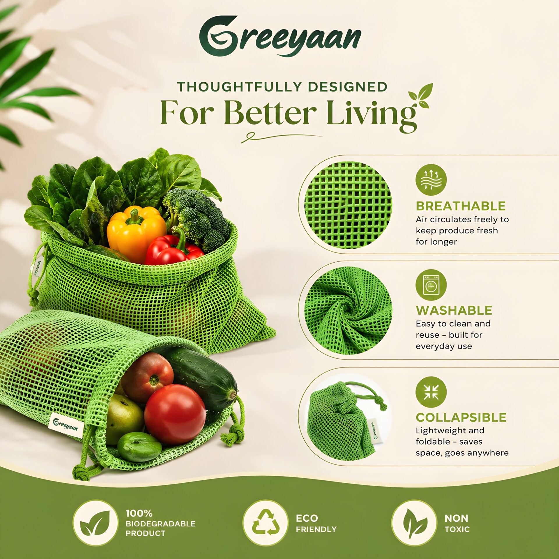 Vegetable Storage Bags for Fridge - 100% Cotton - Image 4