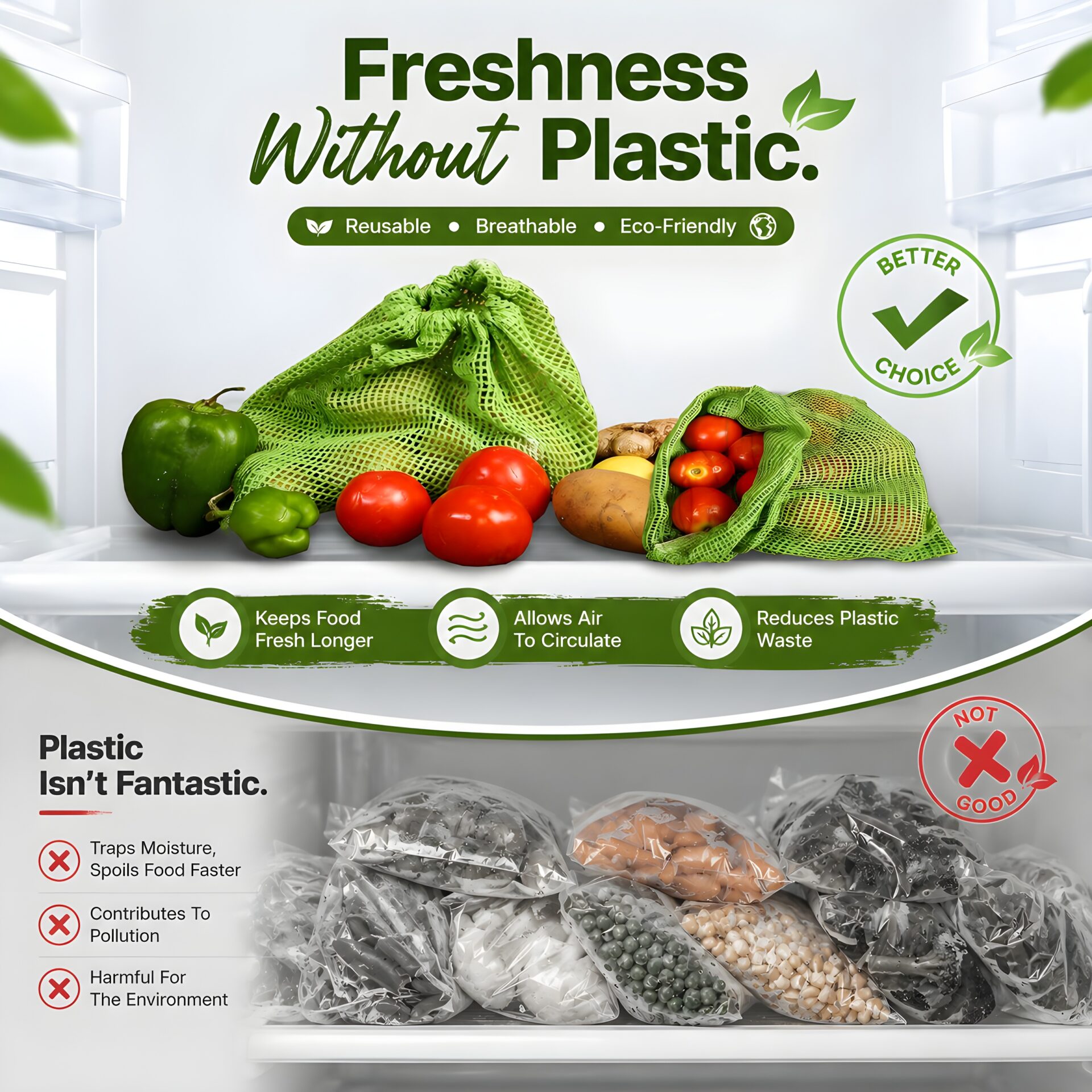 Vegetable Storage Bags for Fridge - 100% Cotton - Image 6