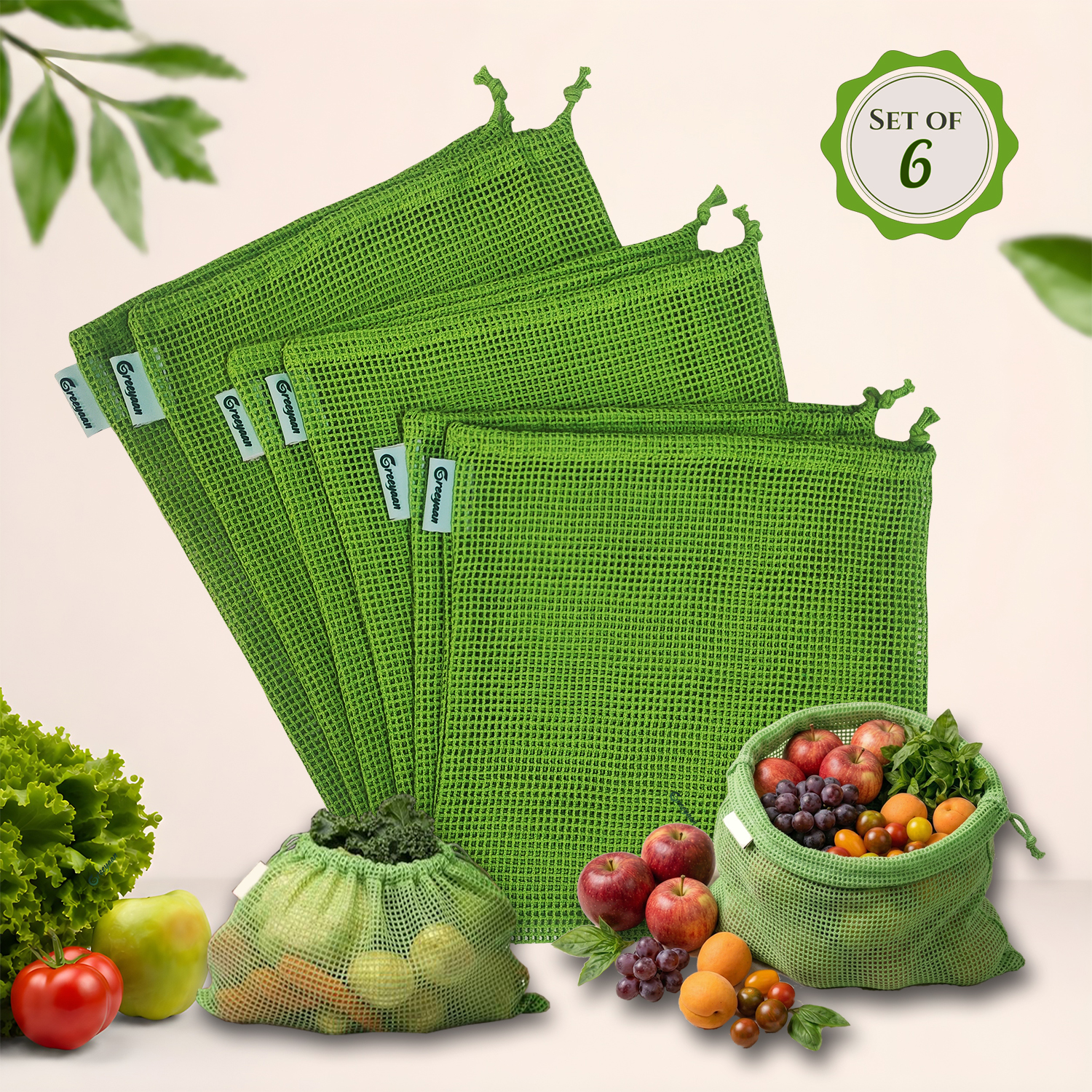 Vegetable Storage Bags for Fridge - 100% Cotton